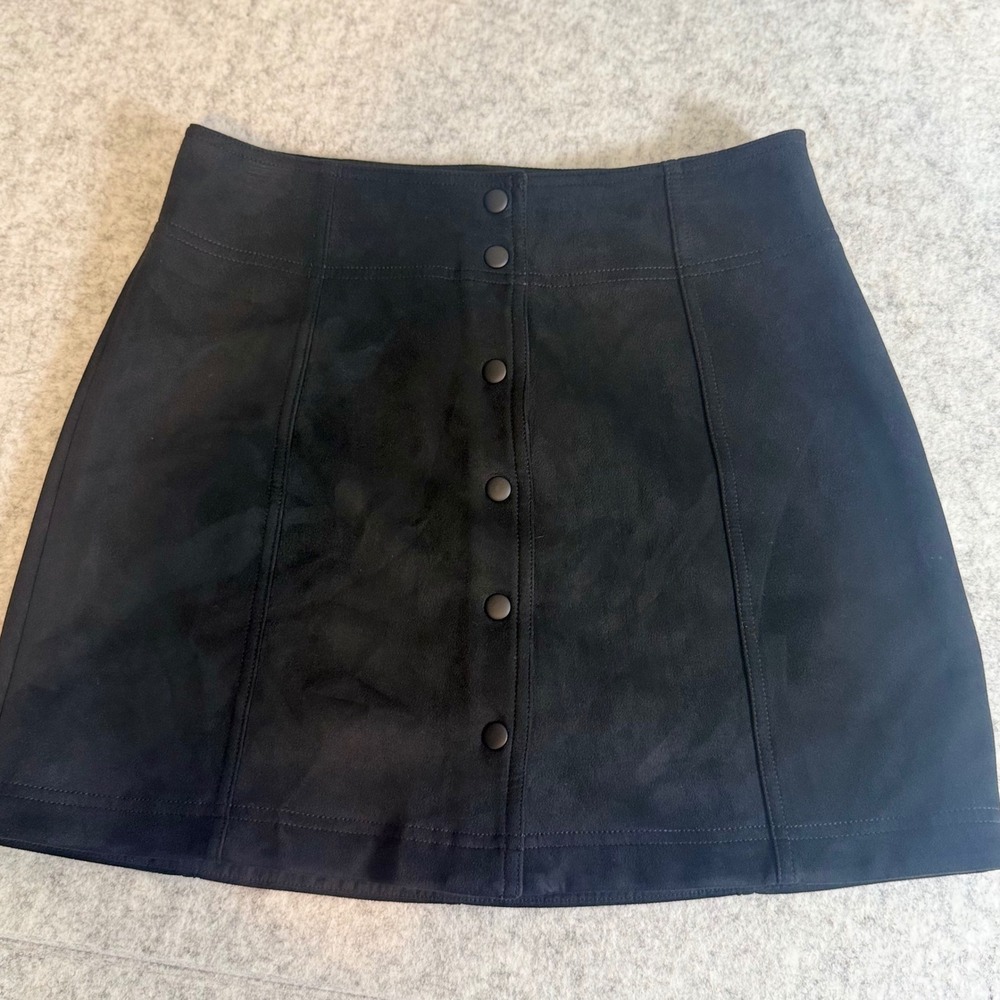 Gap Suede Mini Skirt Women 10 Tall Black Snap Front A-Line Faux Suede NWOT